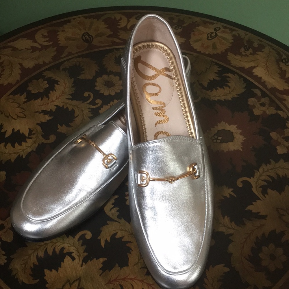 New! Sam Edelman Loraine Bit Cushioned Loafer size 7-Silver Leather/ Gold Bit